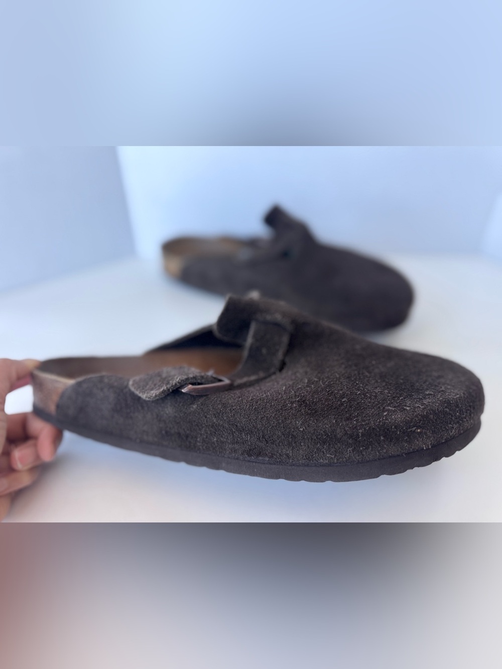 BIRKENSTOCK Boston Leather Suede Dark Brown Slip On Clog Shoes Mens size 46